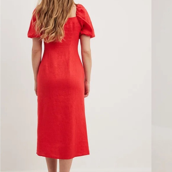 Na-kd ruched slit linen red dress EU size 40 (10) - Picture 2 of 8